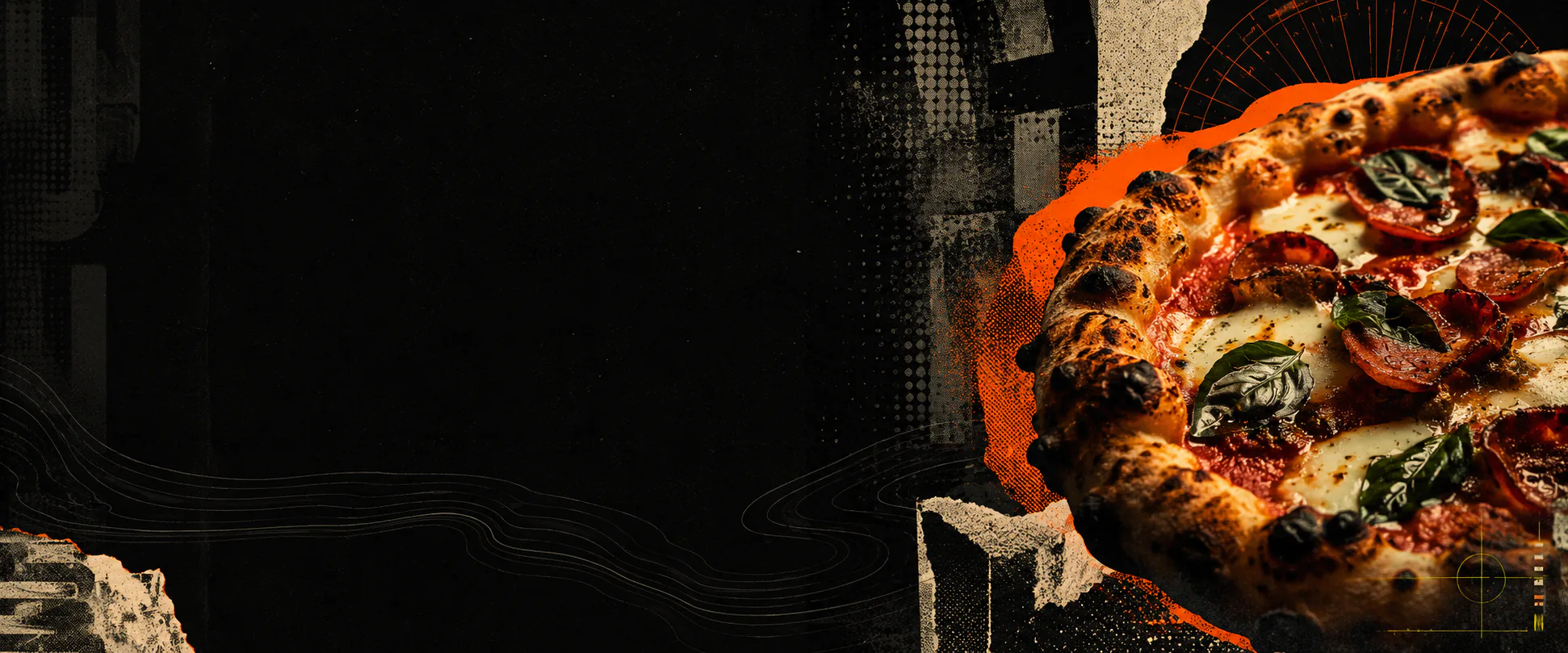 Singo Pizza Crew promotion artwork with pizza and layered print textures